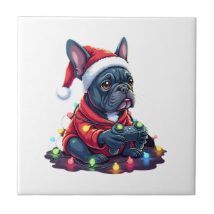 Franse Bulldog Videospel Controller Licht Sneeuw S Tegeltje