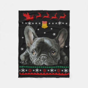 Franse Bulldog   Vrolijk kerstfeest met franje Fleece Deken