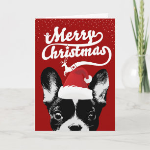 Franse Bulldog Vrolijke Kerst Rode Vakantie Feestdagen Kaart