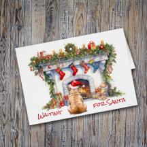 Franse Bulldog wacht op Kerstmis open haard