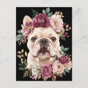 Franse Bulldog Watercolor Bloemstuk  Briefkaart