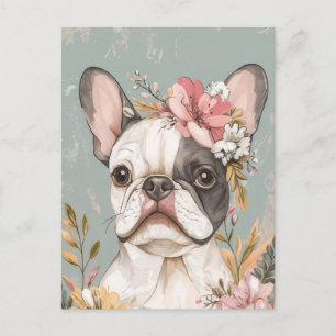 Franse Bulldog Watercolor Bloemstuk  Briefkaart