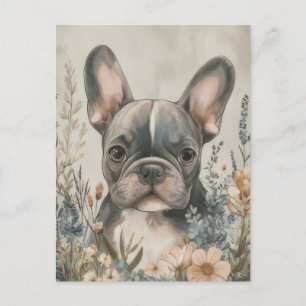 Franse Bulldog Watercolor Bloemstuk  Briefkaart