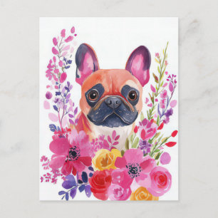 Franse Bulldog Watercolor Bloemstuk Briefkaart