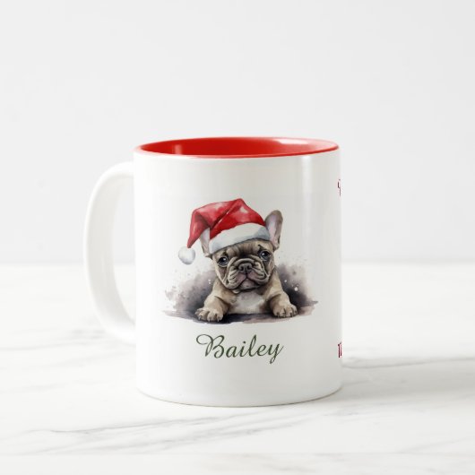 Franse Bulldog Waterverf Kerstmis Mok (Voorkant links)