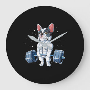 Franse Bulldog Weightlift Funny Deadlift Gym Grote Klok