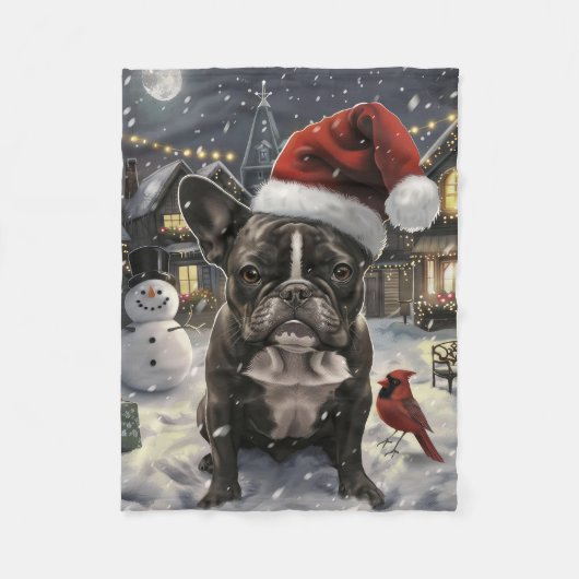 Franse Bulldog Winter Wonderland Kerstvreugde Fleece Deken (Voorkant)