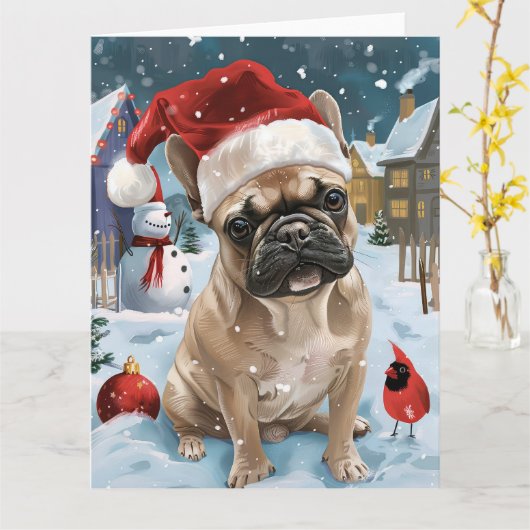 Franse Bulldog Winter Wonderland Kerstvreugde Kaart (Gele Bloem)