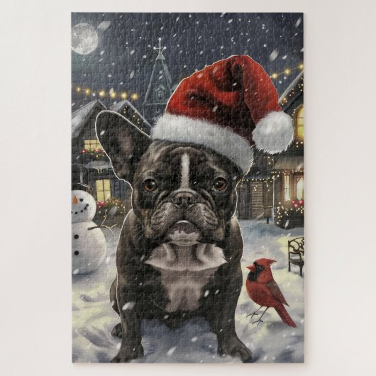 Franse Bulldog Winter Wonderland Kerstvreugde Legpuzzel (Verticaal)