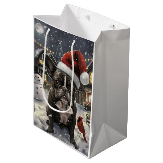 Franse Bulldog Winter Wonderland Kerstvreugde Medium Cadeauzakje (Voorkant Gekanteld)