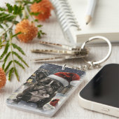 Franse Bulldog Winter Wonderland Kerstvreugde Sleutelhanger (Voorkant Rechts)