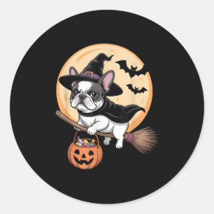 Franse Bulldog Witch Pet Pompoen Halloween Kostuum Ronde Sticker