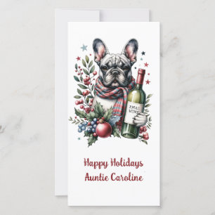 Franse Bulldog Xmas Vakantie Waterverf ontwerp Feestdagenkaart