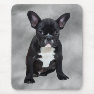 Franse Bulldog Zittend Aquarel Olie Schilderij Muismat