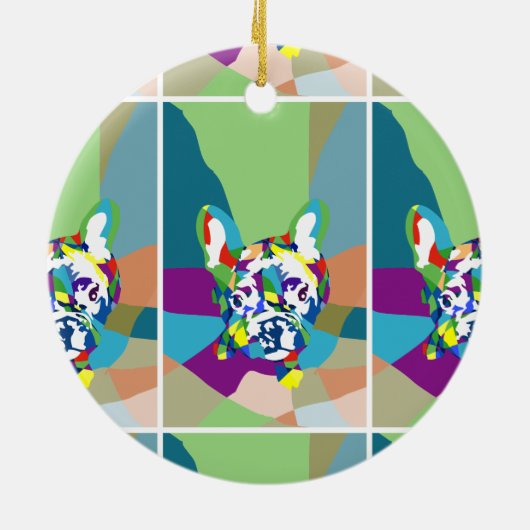 Franse Bulldog zittend Keramisch Ornament (Achterkant)