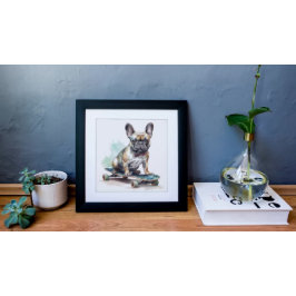 Franse Bulldog zittend op skateboard Poster