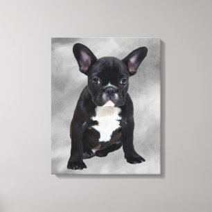 Franse Bulldog Zittende Waterverf Olie Schilderij Canvas Afdruk
