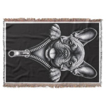 Franse Bulldog Zwart & Wit Gravure Ritssluiting