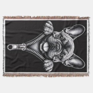 Franse Bulldog Zwart & Wit Gravure Ritssluiting Deken