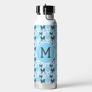 Franse bulldogs blauw patroon monogram waterfles