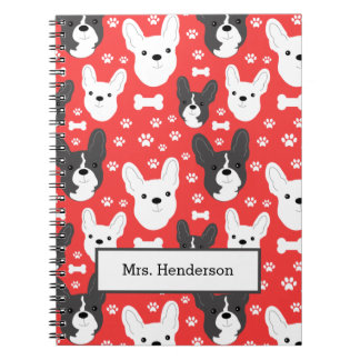 Franse Bulldogs Frenchies Dog Pattern Red Notitieboek
