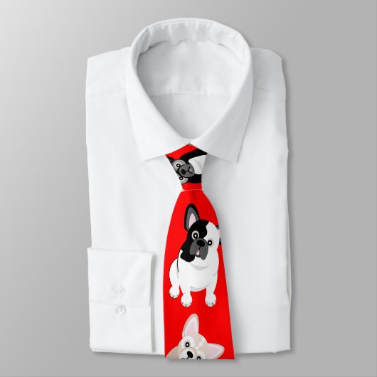 Franse Bulldogs Frenchies kerstrood Stropdas (Gebonden)