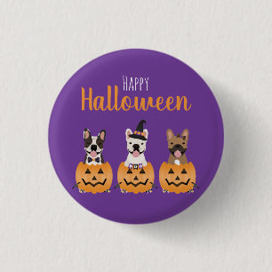 Franse Bulldogs Happy Halloween Ronde Button 3,2 Cm