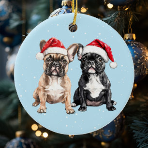 Franse Bulldogs Kerst Waterverf Keramisch Ornament