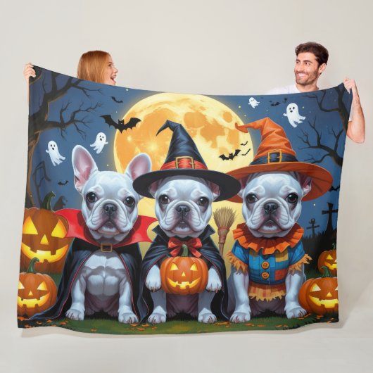 Franse Bulldogs Pompoen Halloween Grappig Fleece Deken (In situ)