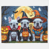 Franse Bulldogs Pompoen Halloween Grappig Fleece Deken (Voorkant (Horizontaal))