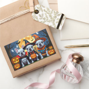 Franse Bulldogs Pompoen Halloween Grappig Rechthoekige Sticker