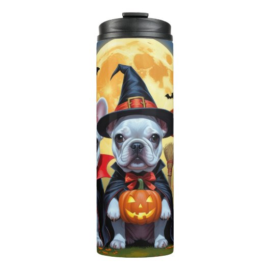 Franse Bulldogs Pompoen Halloween Grappig Thermosbeker (Voorkant)