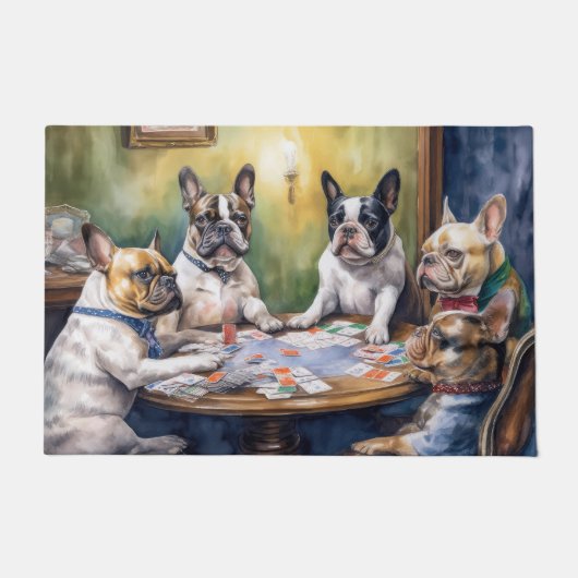 Franse Bulldogs Spelen Poker Schilderen Deurmat (Voorkant)