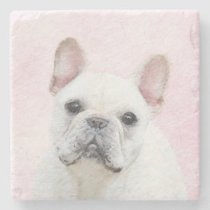 Franse bulledog (crème/wit) schilderen - hondenku stenen onderzetter
