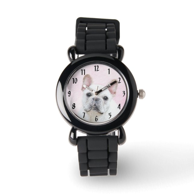 Franse bulledog (crème/wit) schilderen - hondenkun horloge (Voorkant)
