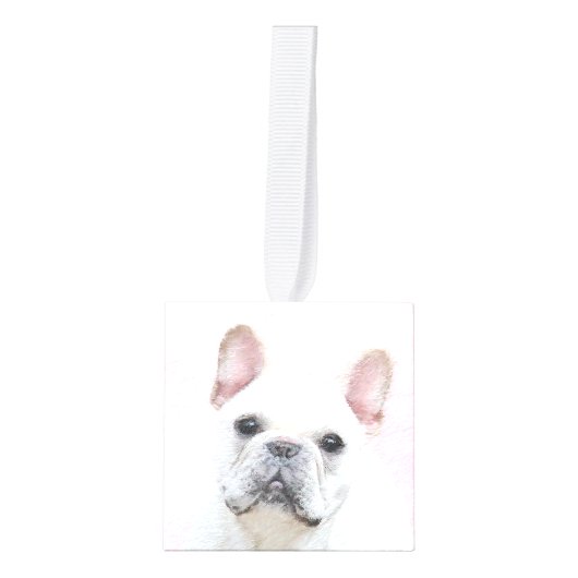 Franse bulledog (crème/wit) schilderen - hondenkun kubus ornament (Voorkant)