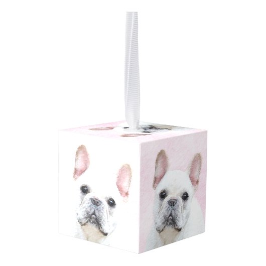 Franse bulledog (crème/wit) schilderen - hondenkun kubus ornament (Achter hoekig)