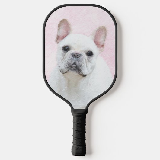 Franse bulledog (crème/wit) schilderen - hondenkun pickleball paddle (Achterkant)