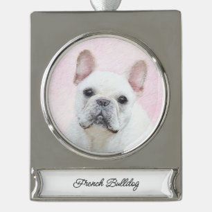 Franse bulledog (crème/wit) schilderen - hondenkun verzilverd banner ornament