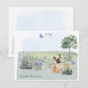 Franse bulledog Dog Butterfly Monogram naam Notitiekaartje