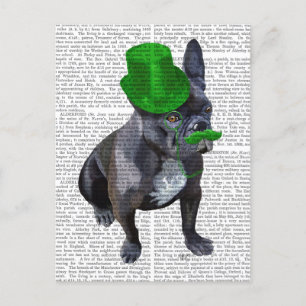 Franse bulledog met Green Top Hat en Mustache Briefkaart