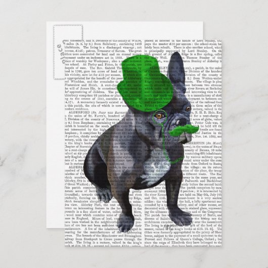 Franse bulledog met Green Top Hat en Mustache Briefkaart (Voorkant / Achterkant)
