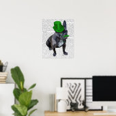 Franse bulledog met Green Top Hat en Mustache Poster (Thuiskantoor)