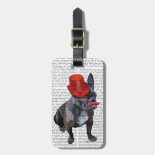 Franse bulledog met Red Top Hat en Mustache Bagagelabel