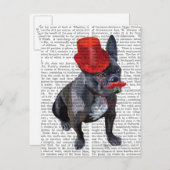 Franse bulledog met Red Top Hat en Mustache Briefkaart (Voorkant / Achterkant)
