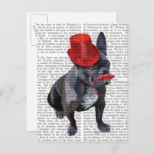 Franse bulledog met Red Top Hat en Mustache Briefkaart (Voorkant / Achterkant)