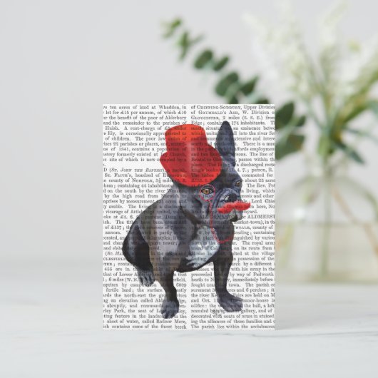 Franse bulledog met Red Top Hat en Mustache Briefkaart (Staand voorkant)
