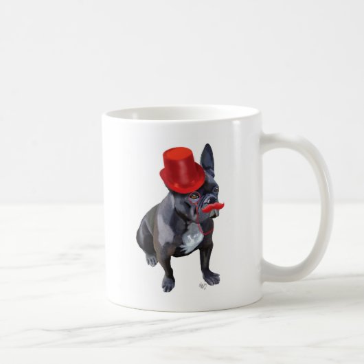 Franse bulledog met Red Top Hat en Mustache Koffiemok (Rechts)