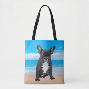 Franse bulledog op strand tote bag