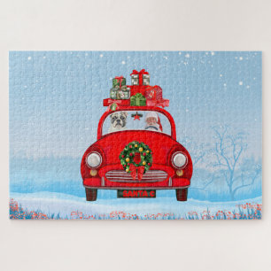 Franse bullehond in auto met kerstman legpuzzel